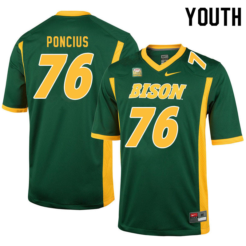Youth #76 Hunter Poncius North Dakota State Bison College Football Jerseys Sale-Green - Click Image to Close
